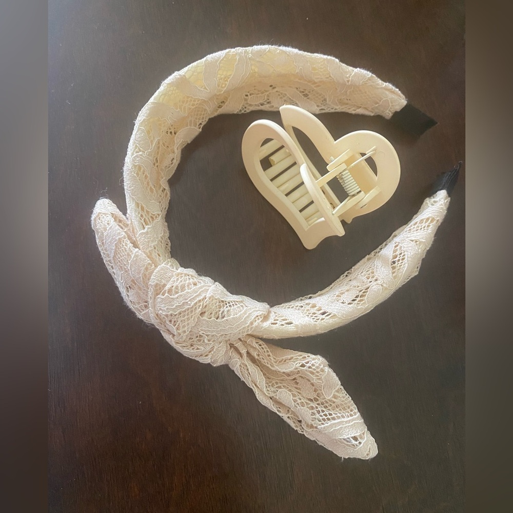 Elegant Cream Lace Headband and Hair Clip Set
